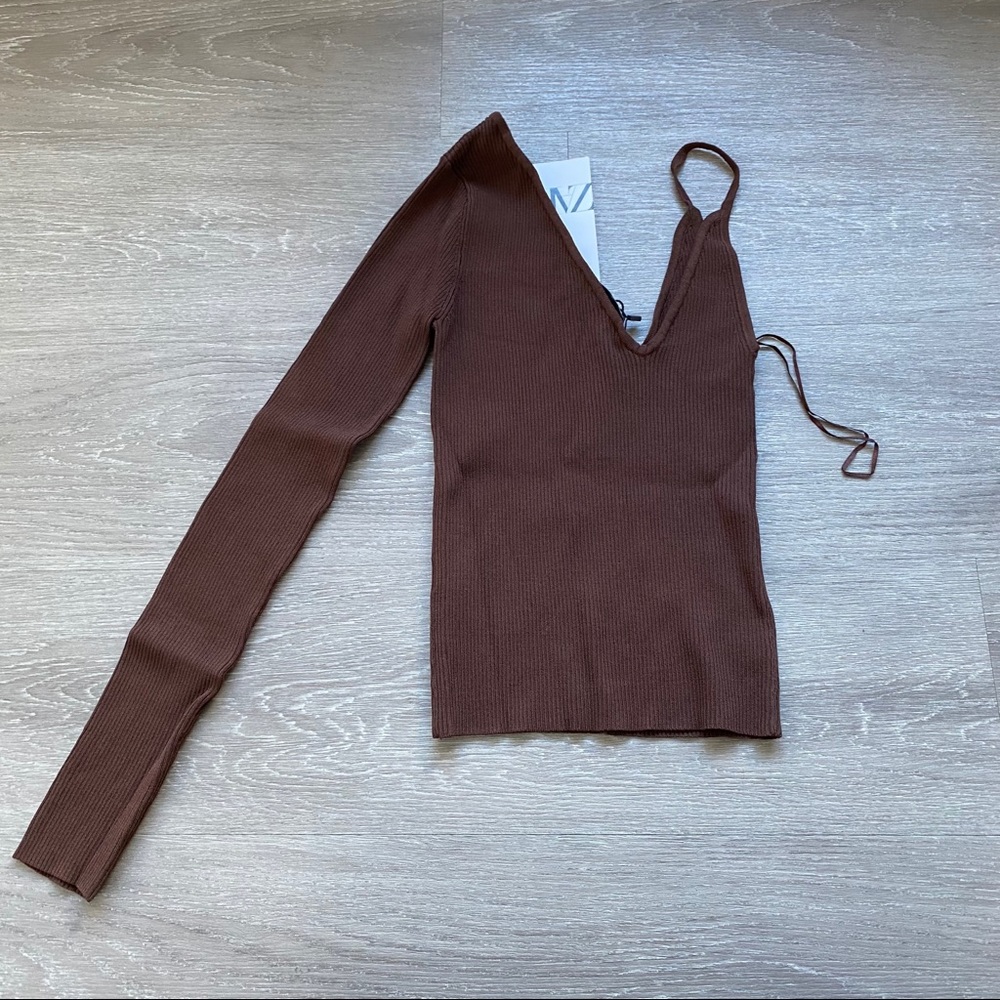 Zara Asymmetric Knit Top Chocolate - Picture 14 of 16